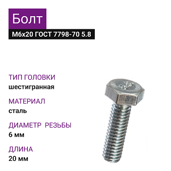 Болт М6х20 ГОСТ 7798-70 5.8 (200шт=1кг)