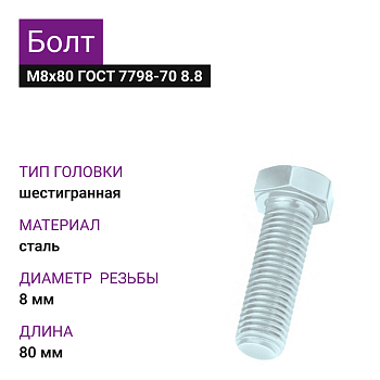 Болт М8х80 ДИН 933 8.8 цинк